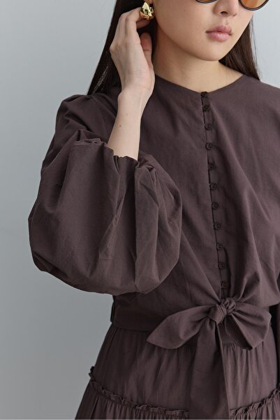 Fahhar Brit Düğmeli Üστ Καφέ