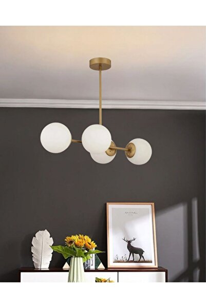 Ömür Avize Diego  Gold Kasa Beyaz Cam 4 lü Avize