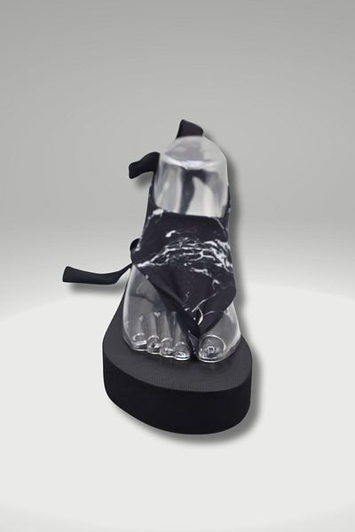 CATCHY Top-Changing Women's Sandals - Black Thick Sole Marble Pattern with Laces