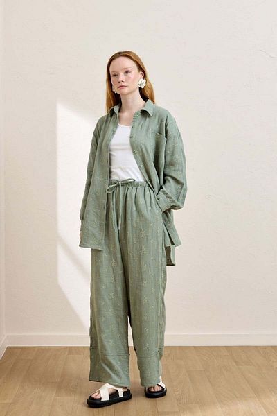 Ceylan Otantik Παντελόνι διπλού ποδιού Çağla Scalloped Muslin