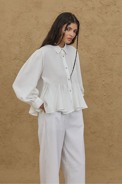 Fahhar Bürümcük Godeli Shirt Ecru