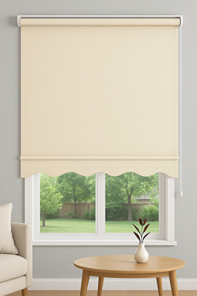 NetworkAvm Ithal Kalın Kumaş Krem Güneşlik Stor Perde Etek Dilimli Hediye (al...