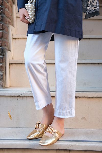 LOCCO Women's Leg Piece Raw Trousers White