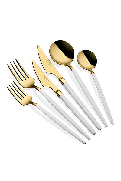 The Mia Isla Gold White 36 Piece Fork Spoon Knife Set Ckb155
