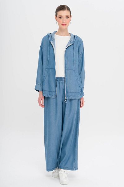Olcay Costum din denim subțire cu glugă, albastru 9345-TK