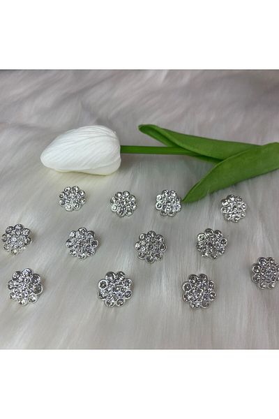 BRAVE TEKSTİL ÜRÜNLERİ Silver Floral Button (24 Size) 15mm-10 Pieces
