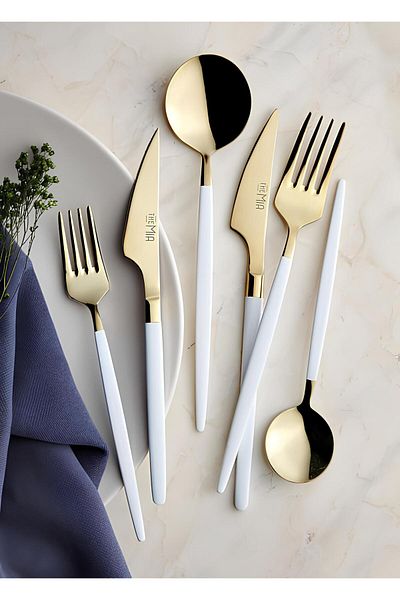 The Mia Isla Gold White 36 Piece Fork Spoon Knife Set Ckb155