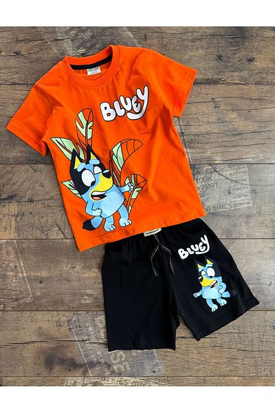KİDSPİTİRCİK Boy's Orange Bluey Printed Shorts Suit
