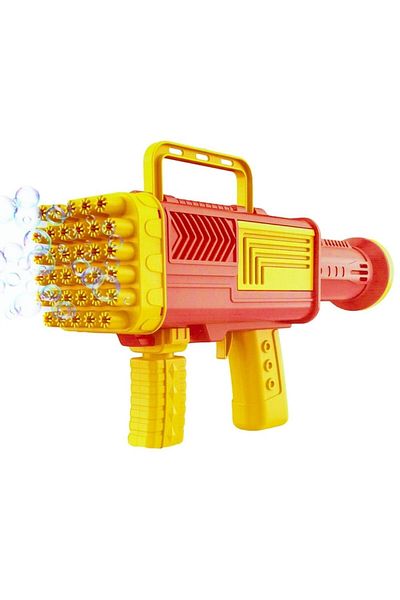 MACVI Pistol baloane de sapun Macvi® cu 34 de gauri, distractie pentru activitati in aer liber, Galben-Roz