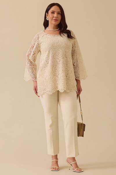 Gala-Xi Galaxi Γυναικεία Μπλούζα Plus Size Lace Detailed 4004 Cream