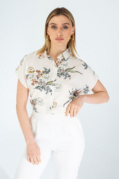 Nuevo Cămașă de damă cu mâneci liliac cu model floral din viscoză
