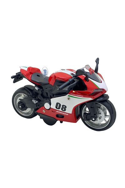 JPT Speeder Sport Motorcycle Metal Model, 1:8 Scale, with Light and Sound Effects Red-White