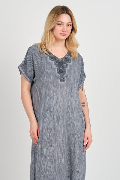 ELLA CAMELIA Women's Shoulder Detailed Double Pocket Self Patterned Dress 19E074 Indigo