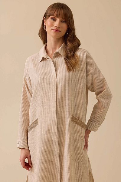 SEÇİL Seçil Women's Sequin Detailed Pocket Long Tunic 1054 Beige