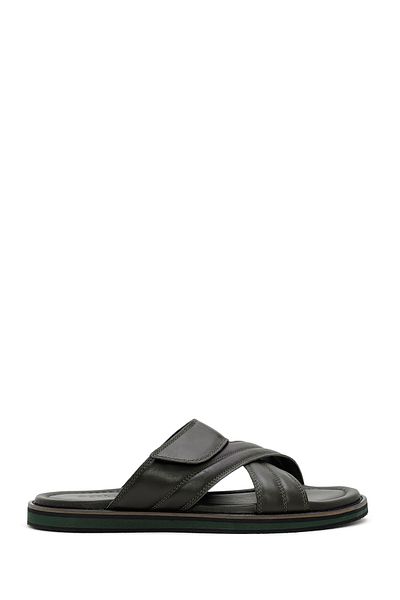 Derimod Papuci casual de piele pentru bărbați kaki - cu bandă, 24SFD625718