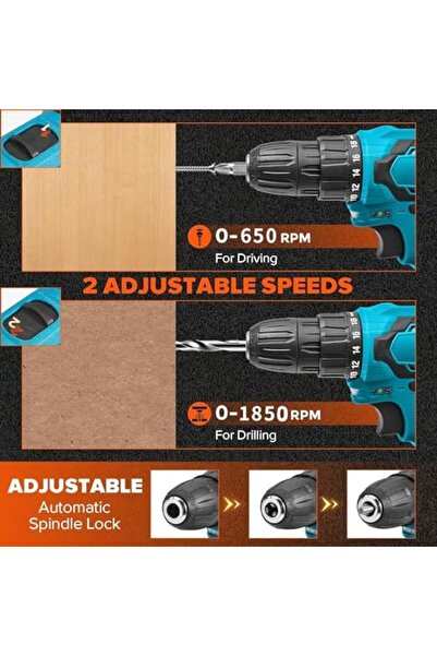Wemart Cordless Electric Drill 48V 27 Pieces with Two Lithium-Ion Batteries, Charger, LED Light