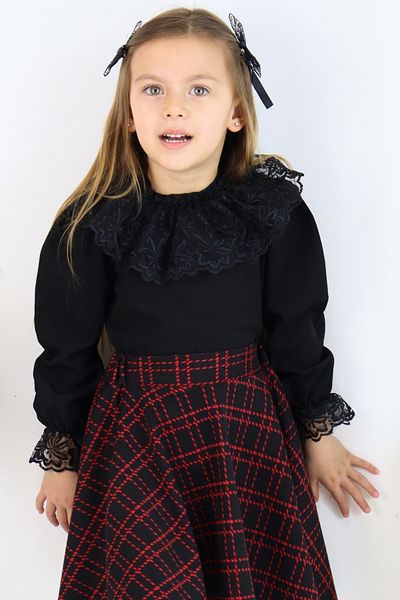 Parla Kids Bluză pentru fetiță, cu mânecă lungă, cu mânecă lungă, cu dantelă neagră, pentru 23 aprilie