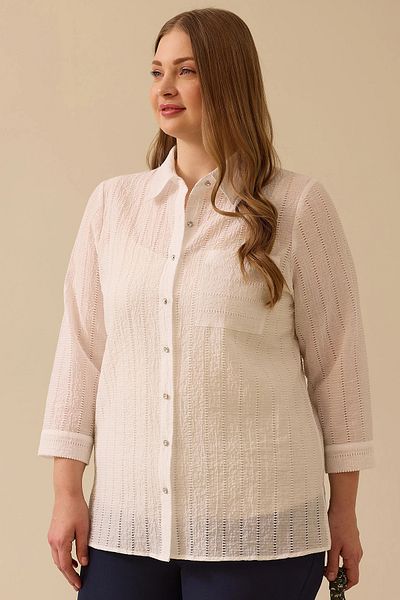 Gala-Xi Galaxi Women's Large Size Textured Buttoned Shirt 4026 Ecru