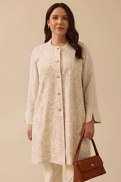 Gala-Xi Galaxi Women Plus Size Sequin Embroidered Buttoned Cap 4016 Beige
