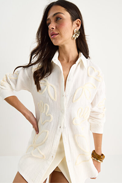 Bianco Lucci Women's Süzene Embroidered Oversize Muslin Shirt 2094 60283361