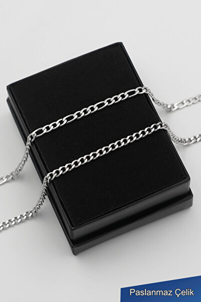 TREND COLLECTİON سوار رجالي رفيع من الفولاذ المقاوم للصدأ A+ فضي 316L (قطعتان)