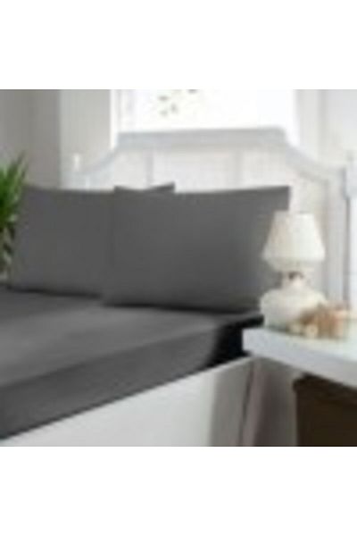 First Choice Set husa de pat cu elastic si 2 fete de perna, bumbac satin, 180 x 200 cm, Antracit
