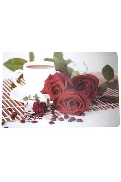 PUFO Set suporturi și farfurii pentru pahare pentru servirea mâncării, model Pufo Morning Roses, 6 bucăți