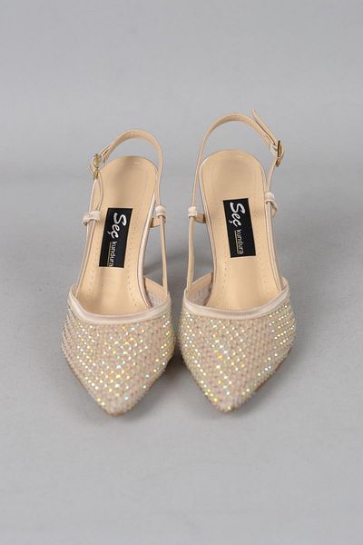 SEÇ KUNDURA Seç 609 - Pantofi cu toc din satin cu detaliu în piatră (10 cm)