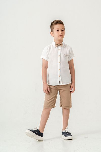 Esterella Boy's Muslin Suit / Short Sleeve Shirt Collar Bow Tie Suit / Muslin Shirt - Shorts Suit
