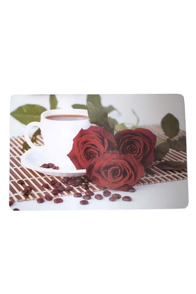 PUFO Set suporturi și farfurii pentru pahare pentru servirea mâncării, model Pufo Morning Roses, 6 bucăți