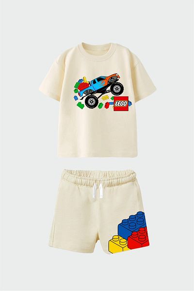 Monila Boy's Printed Cotton Crew Neck Top Suit with Shorts