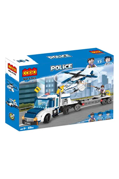 Yelajoy ألعاب بناء ناقلة سيارة شرطة، مع مقطورة وطائرة هليكوبتر إنقاذ، هدية مثالية للأطفال