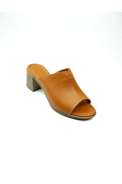 Charmia Babalı 1513 Charmia Heeled Tan Leather Women's Slippers