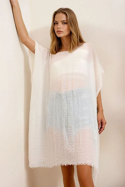 VAGGON Women's Ecru Oversize Cotton Kimono Prmx6605