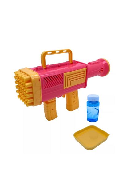 MACVI Pistol baloane de sapun Macvi® cu 34 de gauri, distractie pentru activitati in aer liber, Galben-Roz