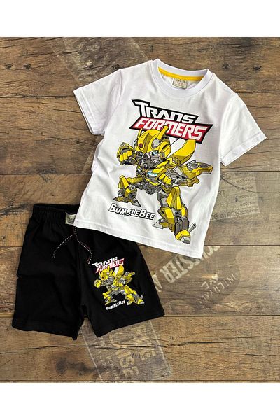 KİDSPİTİRCİK Boy's White Printed Shorts Suit