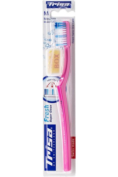 Trisa Fresh Super Clean Medium Toothbrush With Travel Cap, Assorted