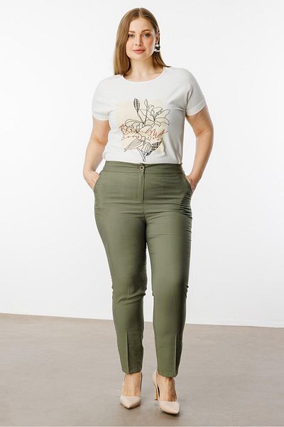 Moda İlgi Women's Large Size Elastic Back Waist Trousers 30023 Khaki