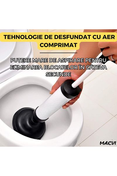 MACVI Macvi® Black Drain Unclog Pump with Interchangeable Suction Cups, 46 cm