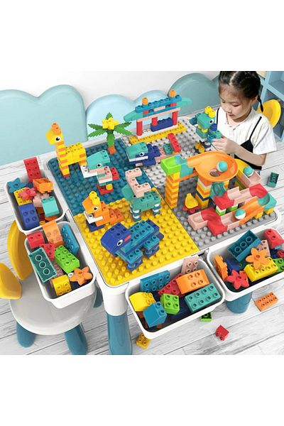 Lumely 186 Pcs Double Sided Kids Building Block Activity Table,4 Storage Box and Adjustable Legs, for 3+