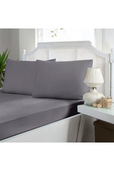 First Choice Set Bed Sheet with Elastic and 2 Pillowcases, Satin Cotton, 160x200 cm, Grey (Quicksilver)