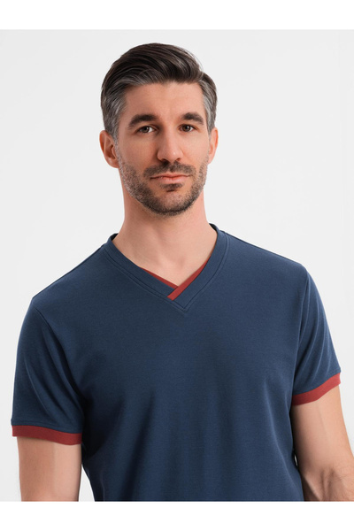 OMBRE Herren-T-Shirt mit kontrastierenden Einsätzen und Rundhalsausschnitt - ...