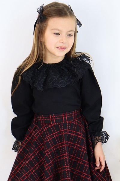 Parla Kids Bluză pentru fetiță, cu mânecă lungă, cu mânecă lungă, cu dantelă neagră, pentru 23 aprilie
