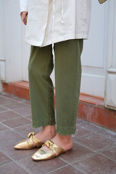 LOCCO Women's Leg Piece Raw Trousers Khaki Green