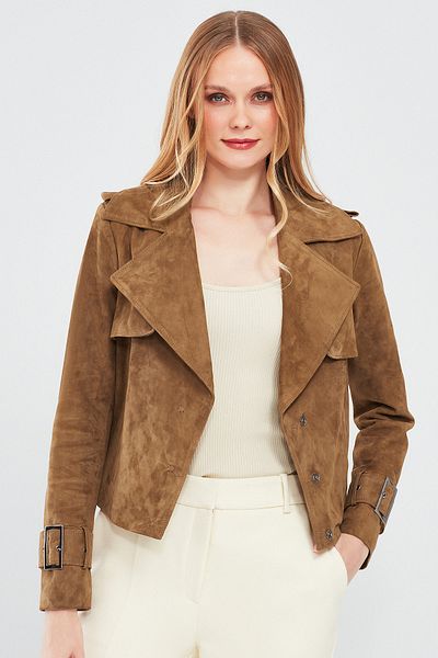 Derimod Mustard Suede Leather Portofino Women's Jacket - 24sgd 517110