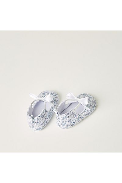 Juniors Floral Print Booties with Bow Accent