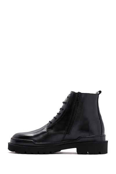 Derimod Black Leather Zippered Men's Casual Boots - Lace-Up, 24Wfd 601918