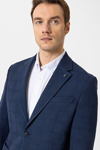 SÜVARİ Lacivert Slim Fit Mono Yaka 6 Drop Ceket