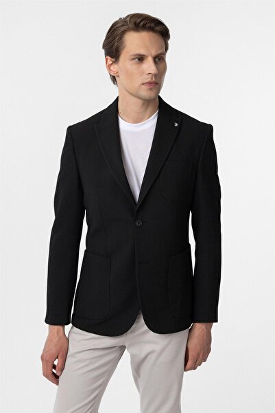 SÜVARİ Siyah Slim Fitilli Sivri Yaka 6 Drop Ceket