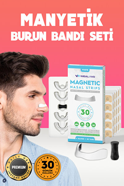 Wealtivo Premium Manyetik Burun Bandı Seti 30 Adet, Beyaz Horlama Azaltıcı Bu...